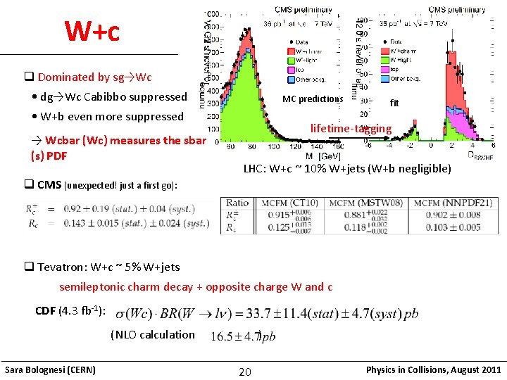 W+c q Dominated by sg→Wc • dg→Wc Cabibbo suppressed MC predictions • W+b even
