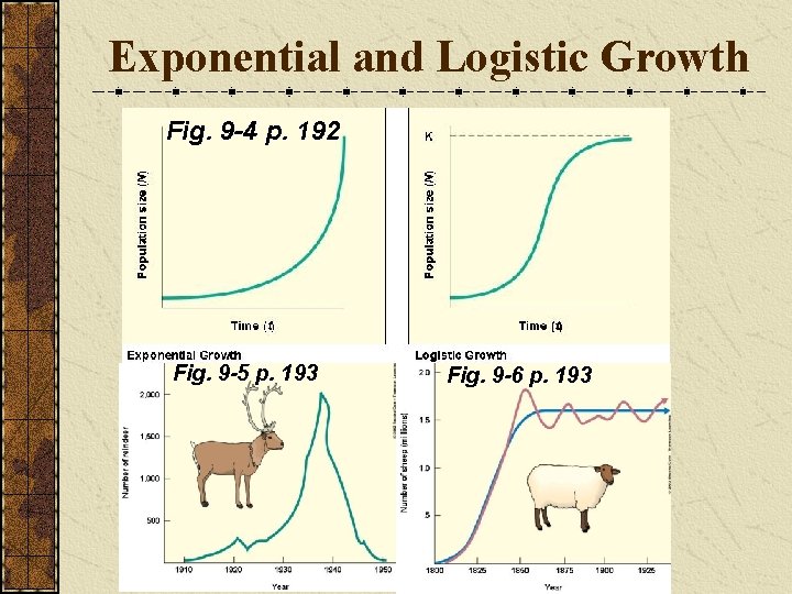 Exponential and Logistic Growth Fig. 9 -4 p. 192 Fig. 9 -5 p. 193