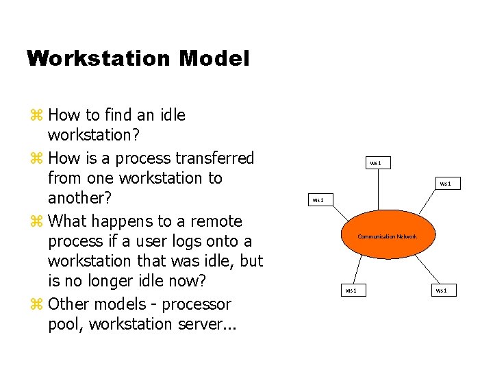 Workstation Model z How to find an idle workstation? z How is a process