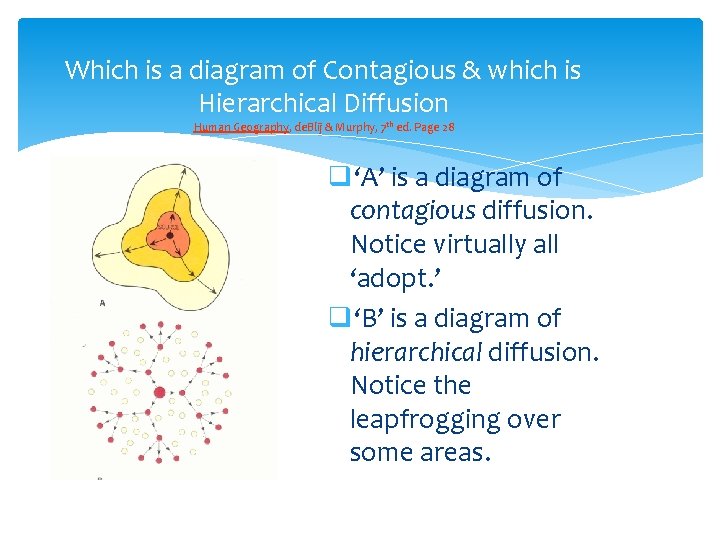 Which is a diagram of Contagious & which is Hierarchical Diffusion Human Geography, de.
