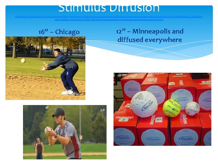 Stimulus Diffusion http: //www. s 3 boston. com/why-we-use-a-16 -softball/ http: //www. nwitimes. com/sports/high-school/illinois/washington-emerging-as-solid-cps-program-in--inch-softball/article_ebbbe 613