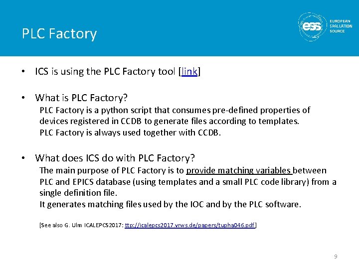 PLC Factory • ICS is using the PLC Factory tool [link] • What is