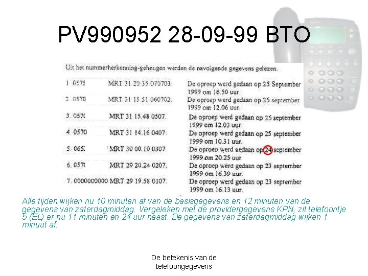 PV 990952 28 -09 -99 BTO Alle tijden wijken nu 10 minuten af van