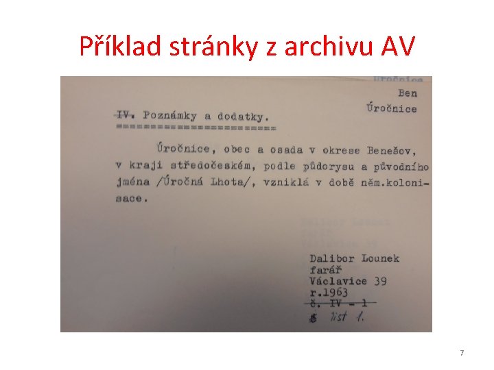 Příklad stránky z archivu AV 7 