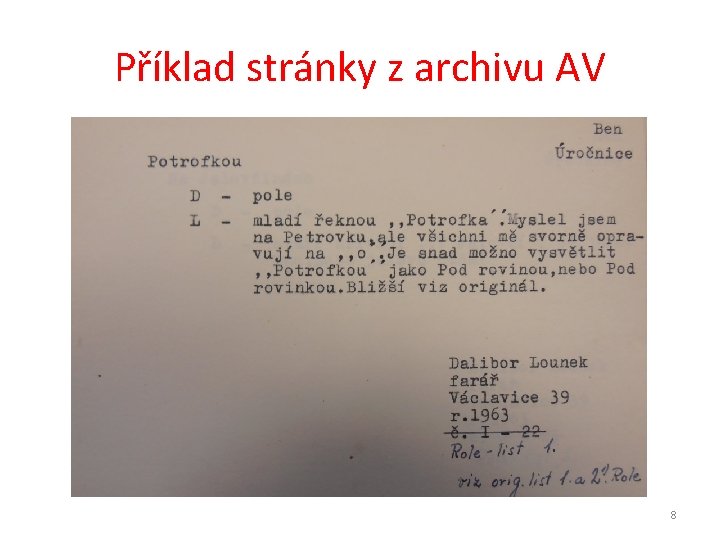 Příklad stránky z archivu AV 8 