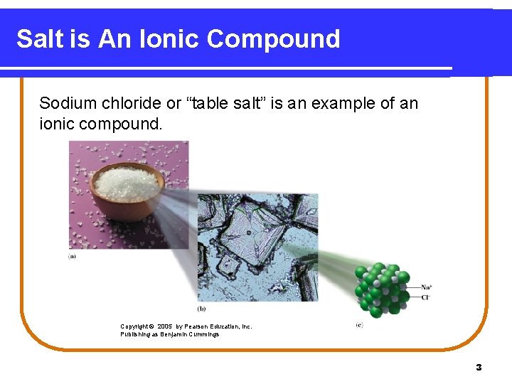 Salt is An Ionic Compound Sodium chloride or “table salt” is an example of
