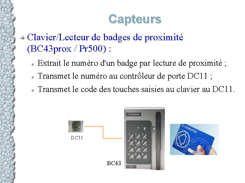 Capteurs Clavier/Lecteur de badges de proximité (BC 43 prox / Pr 500) : Extrait