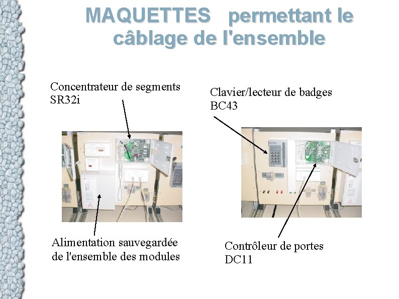 MAQUETTES permettant le câblage de l'ensemble Concentrateur de segments SR 32 i Clavier/lecteur de