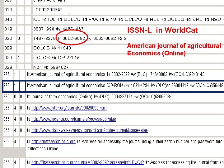 ISSN-L in World. Cat American journal of agricultural Economics (Online) 