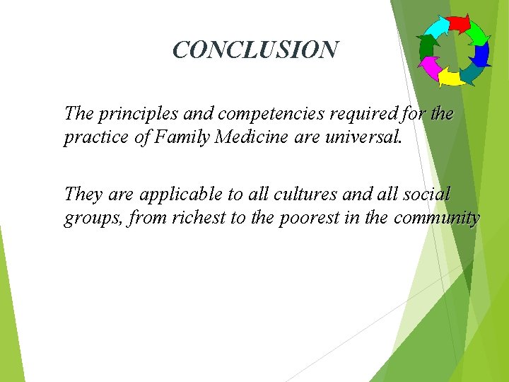 CONCLUSION The principles and competencies required for the practice of Family Medicine are universal.