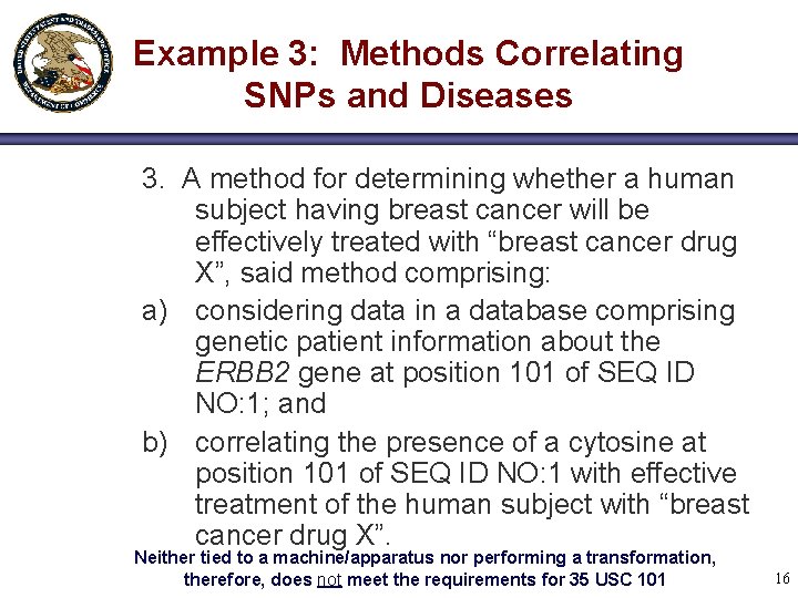 Example 3: Methods Correlating SNPs and Diseases 3. A method for determining whether a