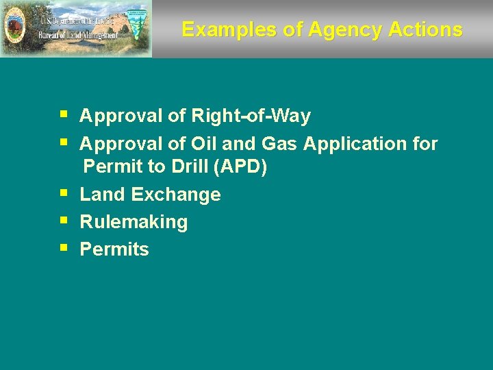 Examples of Agency Actions § Approval of Right-of-Way § Approval of Oil and Gas