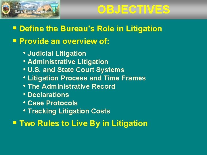 OBJECTIVES § Define the Bureau’s Role in Litigation § Provide an overview of: •