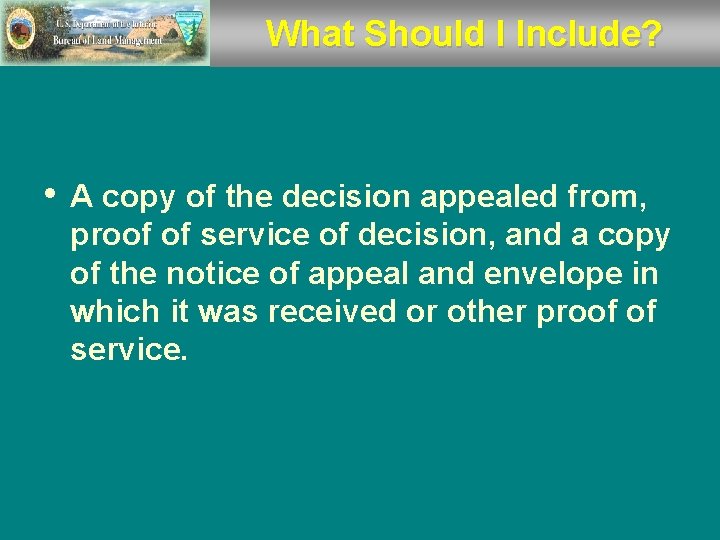 What Should I Include? • A copy of the decision appealed from, proof of