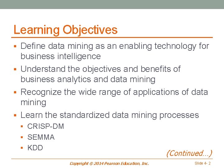 Learning Objectives § Define data mining as an enabling technology for business intelligence §