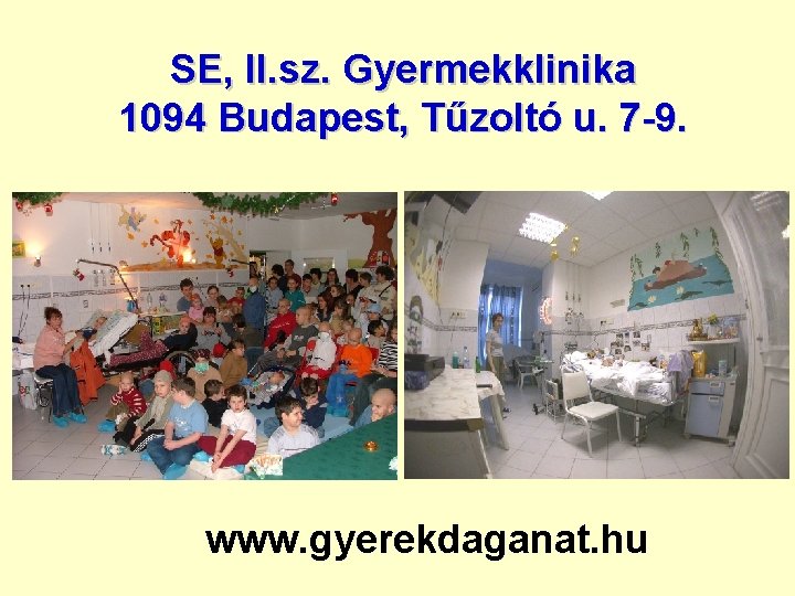 SE, II. sz. Gyermekklinika 1094 Budapest, Tűzoltó u. 7 -9. www. gyerekdaganat. hu 