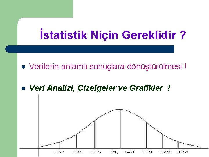 İstatistik Niçin Gereklidir ? l Verilerin anlamlı sonuçlara dönüştürülmesi ! l Veri Analizi, Çizelgeler