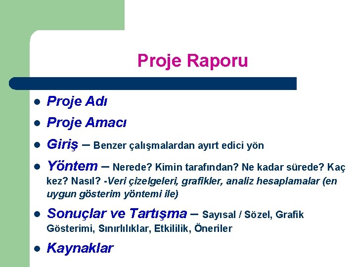 Proje Raporu l Proje Adı l Proje Amacı l Giriş – Benzer çalışmalardan ayırt