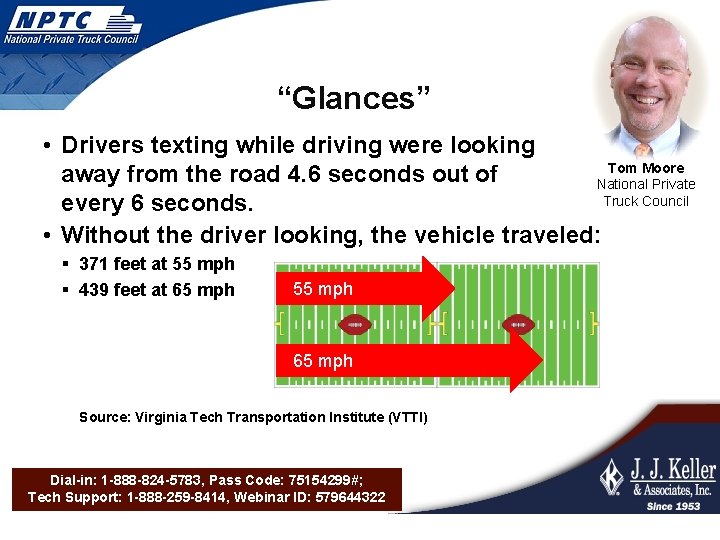“Glances” • Drivers texting while driving were looking Tom Moore away from the road