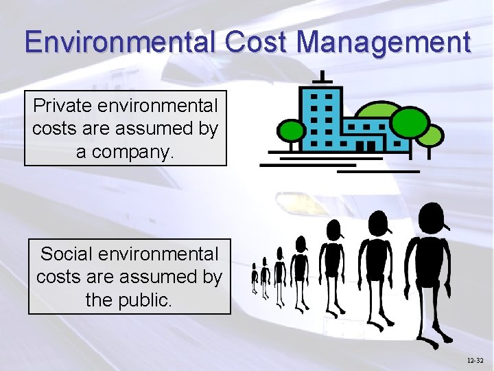 Environmental Cost Management Private environmental costs are assumed by a company. Social environmental costs