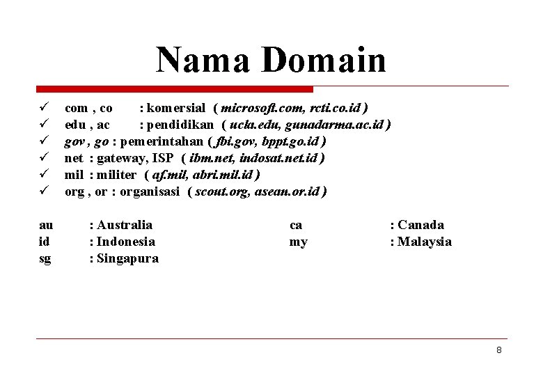 Nama Domain ü ü ü au id sg com , co : komersial (