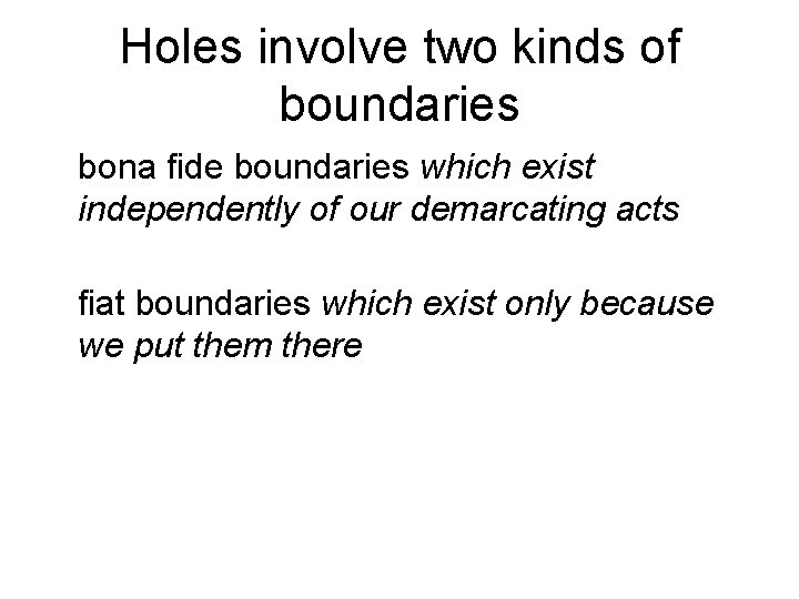 Holes involve two kinds of boundaries bona fide boundaries which exist independently of our