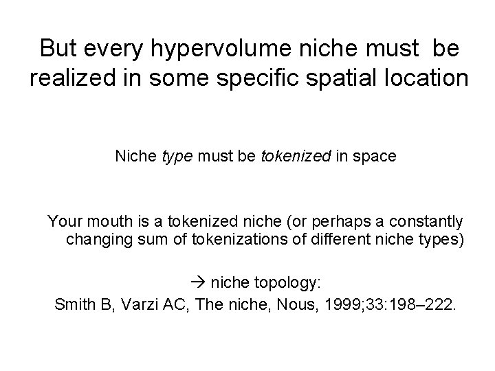 But every hypervolume niche must be realized in some specific spatial location Niche type