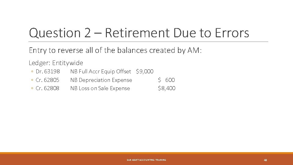 Question 2 – Retirement Due to Errors Entry to reverse all of the balances