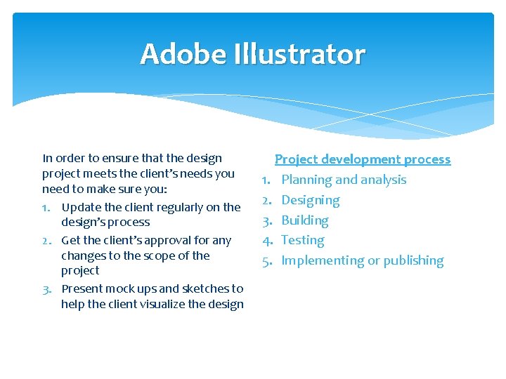 Adobe Illustrator In order to ensure that the design project meets the client’s needs