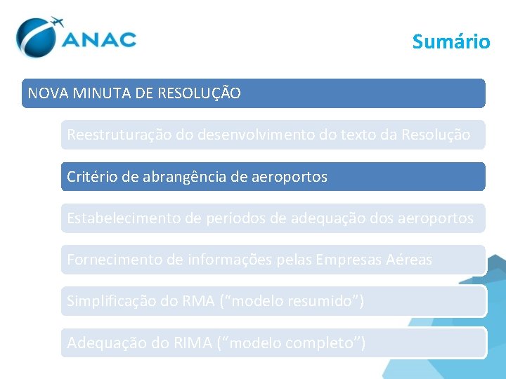 Sumário NOVA MINUTA DE RESOLUÇÃO Reestruturação do desenvolvimento do texto da Resolução Critério de