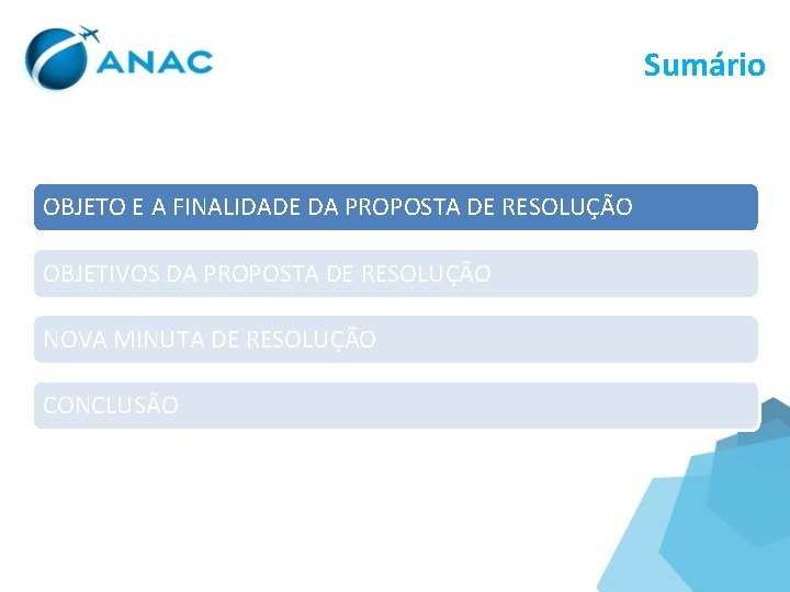 Sumário OBJETO E A FINALIDADE DA PROPOSTA DE RESOLUÇÃO OBJETIVOS DA PROPOSTA DE RESOLUÇÃO