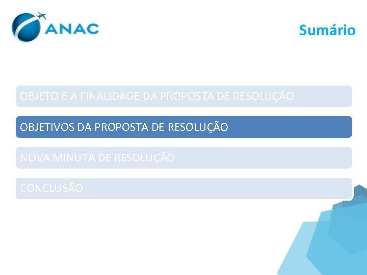 Sumário OBJETO E A FINALIDADE DA PROPOSTA DE RESOLUÇÃO OBJETIVOS DA PROPOSTA DE RESOLUÇÃO