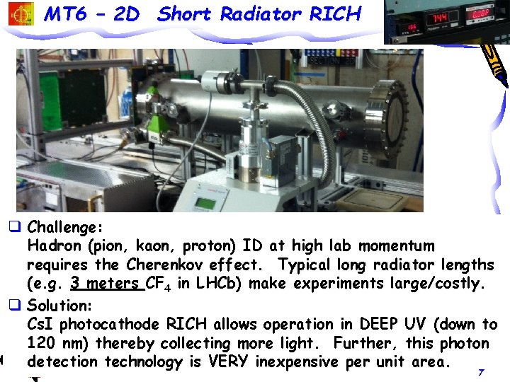 MT 6 – 2 D Short Radiator RICH q Challenge: Hadron (pion, kaon, proton)