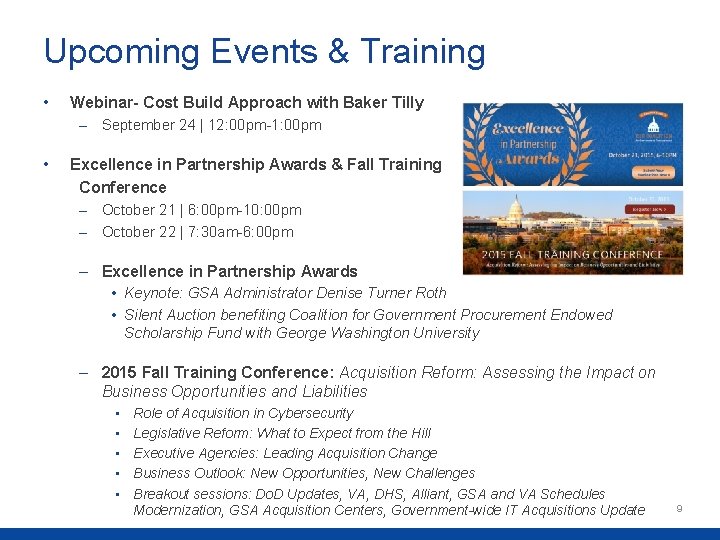Upcoming Events & Training • Webinar- Cost Build Approach with Baker Tilly – September