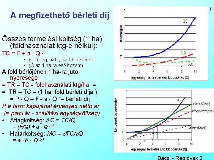 7 A megfizethető bérleti díj Összes termelési költség (1 ha) (földhasználat ktg-e nélkül): TC