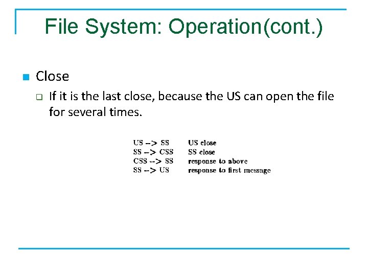 File System: Operation(cont. ) n Close q If it is the last close, because