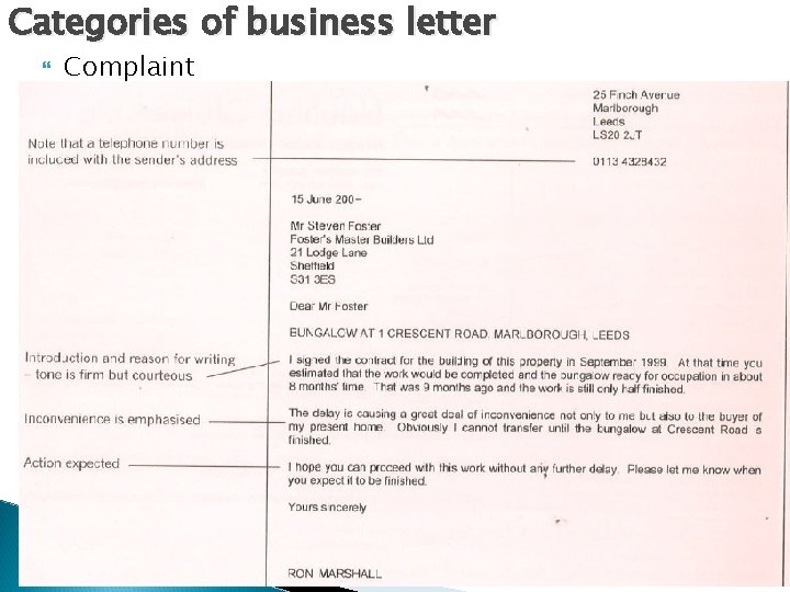 Categories of business letter Complaint 