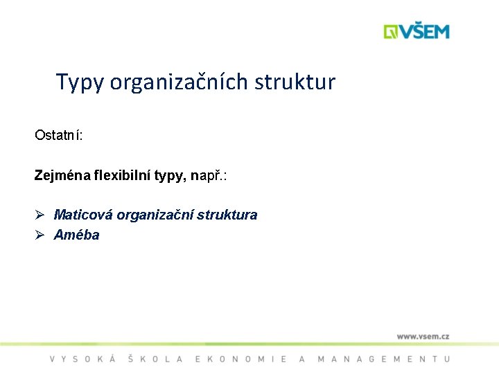 Typy organizačních struktur Ostatní: Zejména flexibilní typy, např. : Ø Maticová organizační struktura Ø