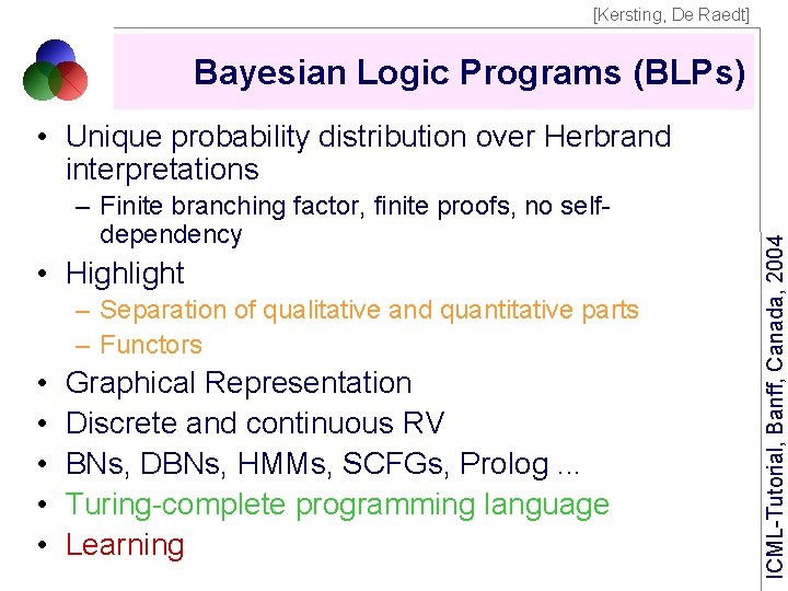 [Kersting, De Raedt] Bayesian Logic Programs (BLPs) – Finite branching factor, finite proofs, no