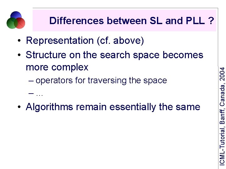  • Representation (cf. above) • Structure on the search space becomes more complex