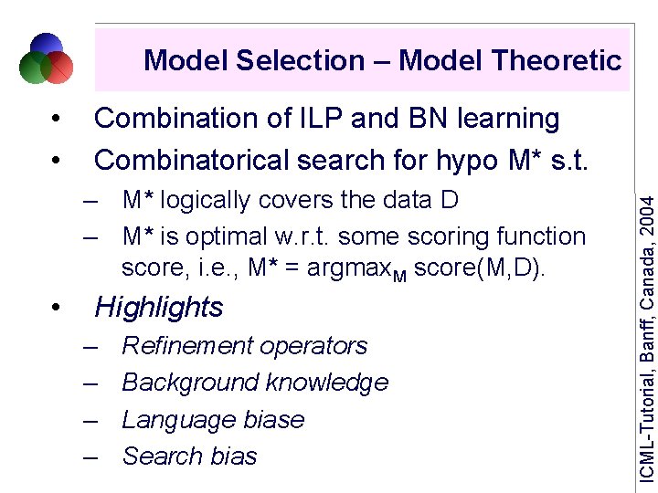 Model Selection – Model Theoretic Combination of ILP and BN learning Combinatorical search for