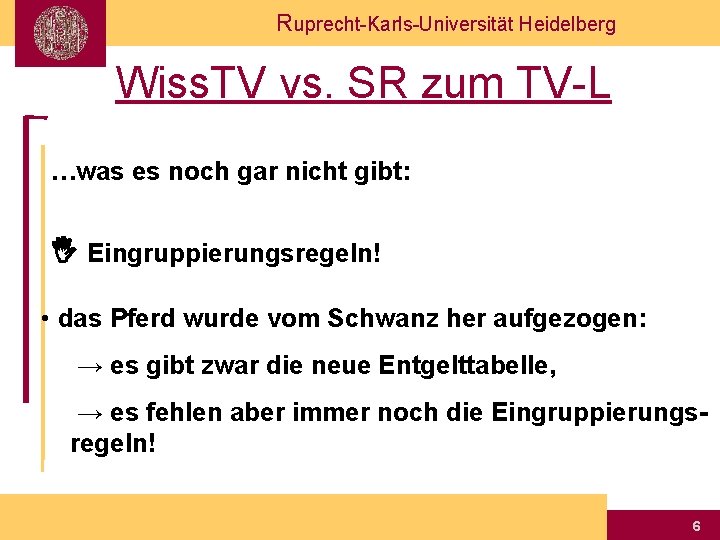 Ruprecht-Karls-Universität Heidelberg Wiss. TV vs. SR zum TV-L …was es noch gar nicht gibt: