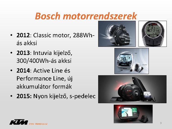 Bosch motorrendszerek • 2012: Classic motor, 288 Whás akksi • 2013: Intuvia kijelző, 300/400
