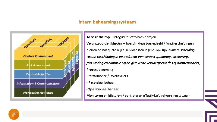 Intern beheersingssysteem Tone at the top – integriteit betrokken partijen Verantwoordelijkheden – hoe zijn