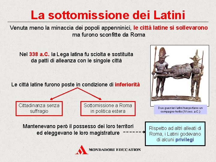 La sottomissione dei Latini Venuta meno la minaccia dei popoli appenninici, le città latine