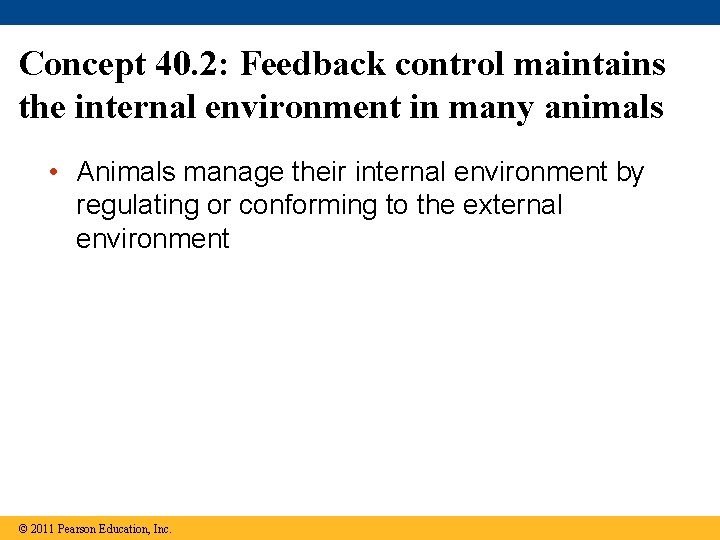 Concept 40. 2: Feedback control maintains the internal environment in many animals • Animals