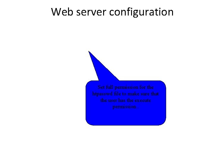 Web server configuration Set full permission for the htpasswd file to make sure that
