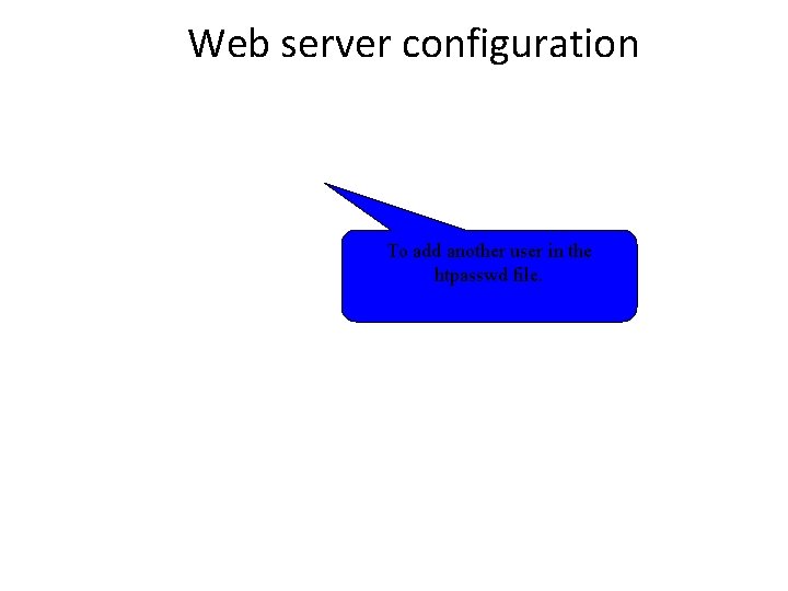 Web server configuration To add another user in the htpasswd file. 