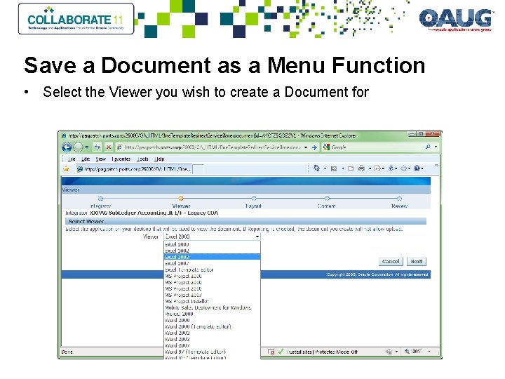 Save a Document as a Menu Function • Select the Viewer you wish to