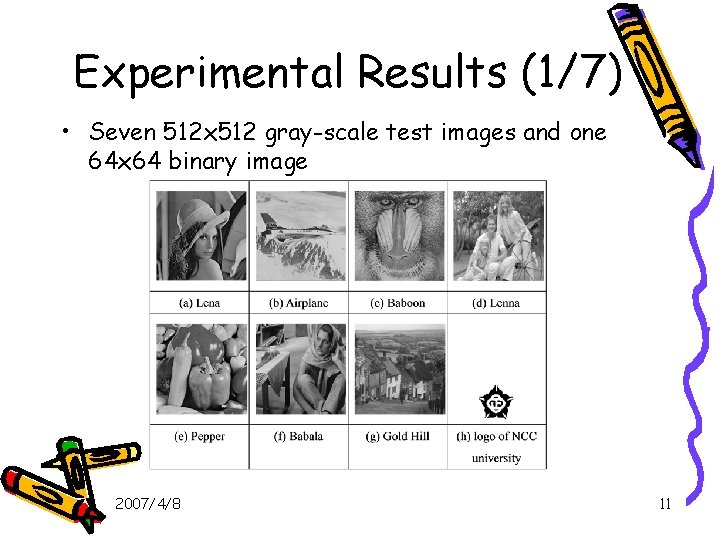 Experimental Results (1/7) • Seven 512 x 512 gray-scale test images and one 64